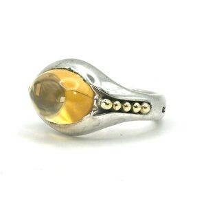 Lagos Vintage Caviar Citrine Cabochon, Silver  & Gold Ring Size 7